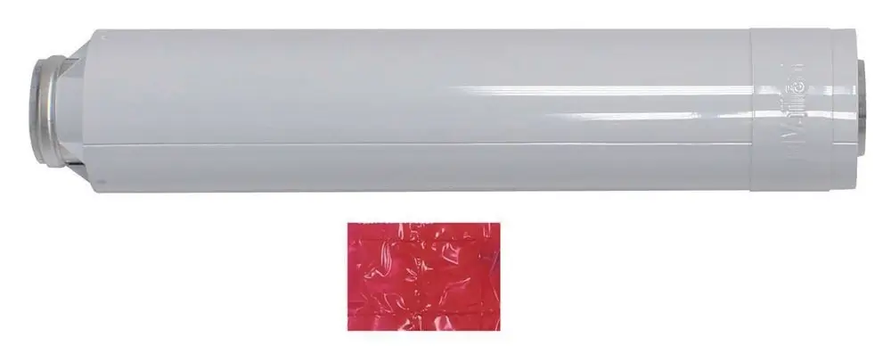 Verlängerungsteil aus grauem Kunststoff für die Luft- oder Abgasführung, passend für Vaillant-Systeme. 
An einem Ende ist eine Metallmutter erkennbar.